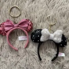 ミニー耳キーホルダー ピンク・黒