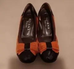 ★DIANA リボン付きパンプス オレンジ/黒
