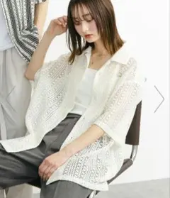 SENSE of PLEASE by レースオープンカラーショートスリーブシャツ