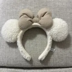 ディズニー　カチューシャ　ミニー　ボア　もこもこ　ホワイト　ベージュ