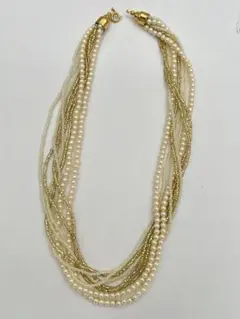 パール ビーズ 8連 ネックレス ホワイト ゴールド