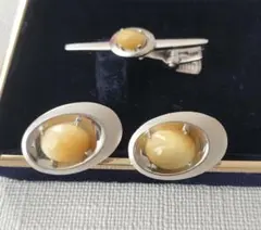 イエロー石 カフスボタンとネクタイピンセット