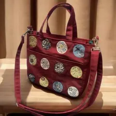 ハンドメイド 帯リメイク和柄刺繍入り 2WAYトートバッグ ショルダーバッグ