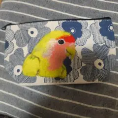 インコ、イラストポーチ。