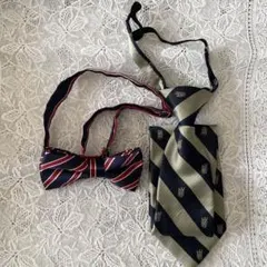 ネイビー ストライプ ネクタイ 蝶ネクタイ セット