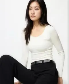 【送料無料】UNIQLO 極暖ヒートテックリブUネックブラTシャツ／長袖 L