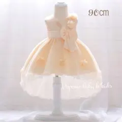 90㎝イエロー色ベビードレス女の子セレモニーお誕生日結婚式退院着お宮参り