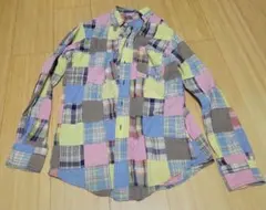 古着パッチワークチェック柄 長袖シャツ