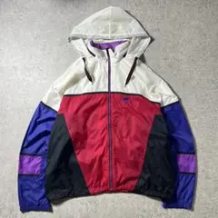 90s NIKE ナイロンジャケット L マルチカラー フード付きスウッシュ刺繍