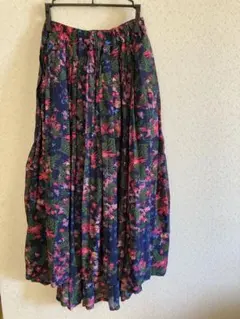 フレアスカート ネイビー 花柄