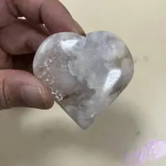 No.13 花模様　天然石　ピンクアメジスト桜瑪瑙共生 ハート型置物