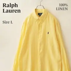 100%リネン✨ラルフローレン カスタムフィット長袖シャツ イエロー L