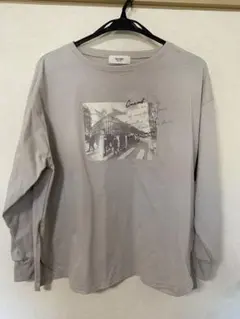 BEAMS HEART 写真プリント 長袖Tシャツ グレー