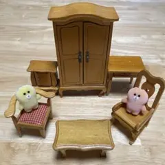 木製 ミニチュア家具セット ダイニングテーブル 椅子 棚 ドールハウス用