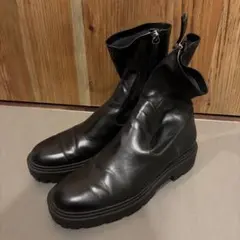 ブラックレザーショートブーツ 39 ZARA