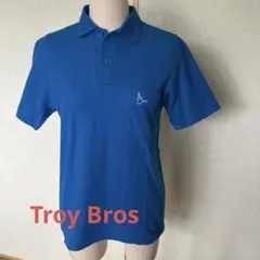 【troy Bros】パイプ刺繍入り ブルー ポロシャツ 半袖　Sのサムネイル