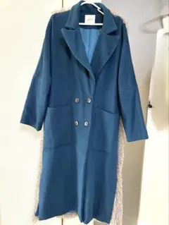 Gallerie ロングコート ボア切り替え ブルー