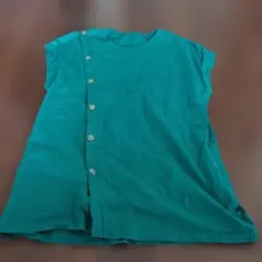 GU フロントボタン フレンチスリーブ Tシャツ グリーン S