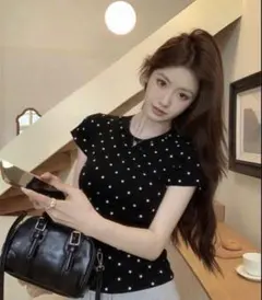 SHEIN ドット トップスブラック