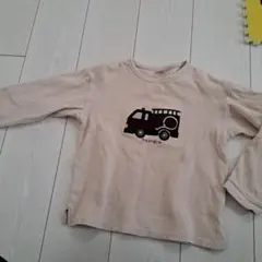 トラックプリント ベージュ 長袖カットソー