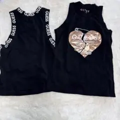 GUESS タンクトップ ブラック ハートロゴ Xs S set