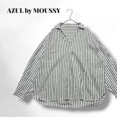 【アズールバイマウジー】ストライプ柄/プルオーバーシャツ/Vネック/綿100％