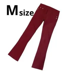 レディース服 ジーンズ ロング パンツ デニム ストレッチ 赤 レッド M