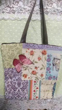 幸せの蝶柄ゴブラン織トートバッグ