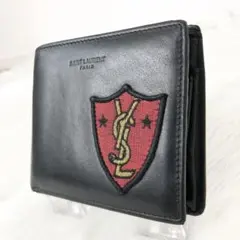 サンローラン パリ 二つ折り財布 カサンドラ ワッペン パッチワーク ブラックのサムネイル