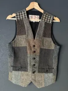 Harris Tweed パッチワークベスト Mサイズ　ヴィンテージ
