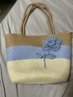 花モチーフ付きレディースかごバッグ