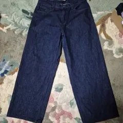 【低身長】UNIQLO ワイドストレートジーンズ ダークグレ 33インチ 裾あげ