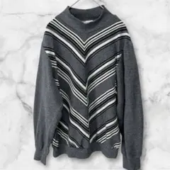 希少 Alfred Dunner V字 総柄 ニット トレーナー L グレー系