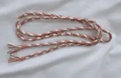 帯締め ピンク・ホワイト・シルバー編み込みデザイン