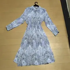 羽根模様 ロングワンピース 長袖 薄紫 13号