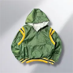 80~90's'USA製ナイロンアノラックパーカーSグリーンナイロン好配色短丈