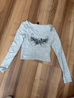 ROMWE グレー スカル プリント Tシャツ S