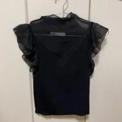 ハラハル様専用ZARAフリル付きニットトップス　サマーニットブラック