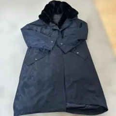 迷彩柄ファー付きロングコート　紺色　LL
