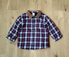 90サイズ★裏起毛チェック柄長袖シャツ