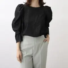 grove ブラック デニム シャンブレー パフスリーブ ブラウス シャツ