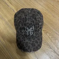 ヒョウ柄ビジュー付きキャップ