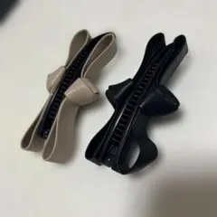 リボン型　バナナクリップ ベージュ ブラック 2個セット