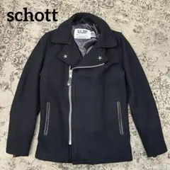 34 良品 Schott 769N ライダースPコート 黒 銀 ライダースコート