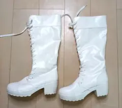 ​【美品/27cm】Cozy Maker 白 レースアップ ロングブーツコスプレ