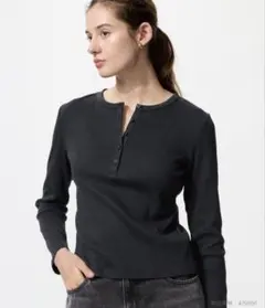 UNIQLO ユニクロ リブヘンリーネックT ブラック Mサイズ