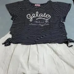 アイス柄レースフリル付きタンクトップワンピース&ボーダー柄デザインTシャツセット