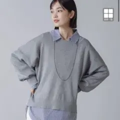 ゆ*り様 ブージュルード　レイヤードニットシャツ グレー 春服のサムネイル