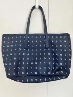 AGNES B ネイビー ロゴトートバッグ　ポーチ付き