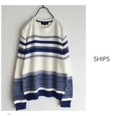 ◯SHIPS【洗える】ランダム グラデーション ボーダー 丸首 ニット 日本製